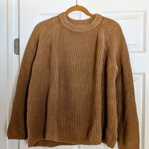 Quince Organic Cotton Fisherman Crew Sweater, Camel, Women's 1X